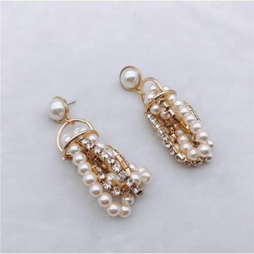Korean handmade crystal pearl drop dange earring for women