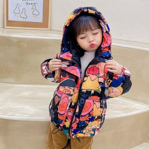 New autumn and winter childrens down jacket childrens clothing thicken boys and girls hooded jacket baby toddler cartoon cotto