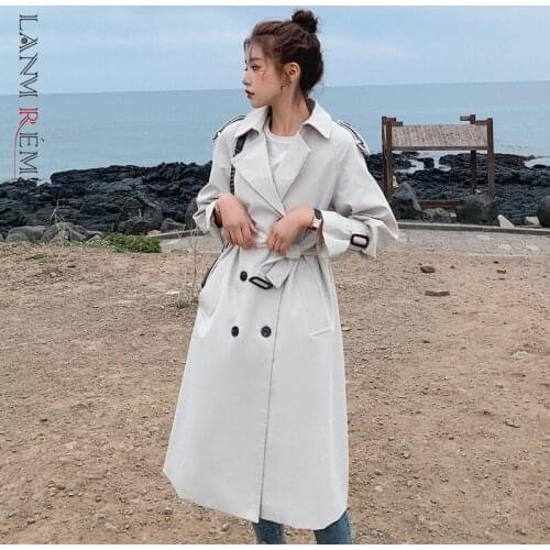 LANMREM 2021 Autumn And Winter Womens Versatile Double Breasted Windbreaker Solid Color Full Sleeves Trench Coat 2T1130