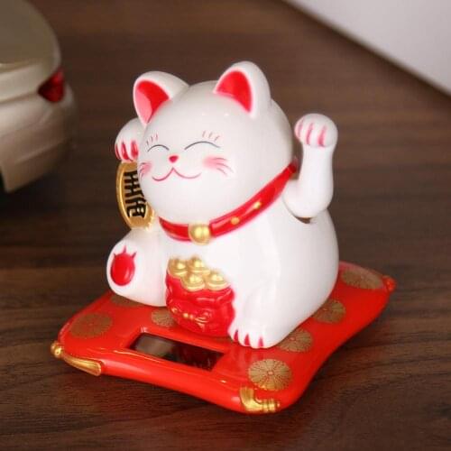 Small Cute 2.5 inch Shaking Hands Solar Lucky Fortune Cat Wealth Waving Figurines Car Miniatures Ornament Gift Supplies