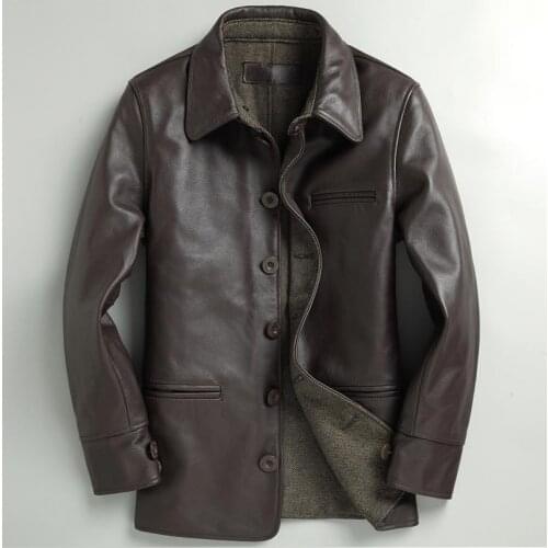 New Casual Cowhide Dress Suit Blazer Coat For Men Plus Size 5XL Business Men Genuine Leather Jacket Overcoat Winter Trench Coat