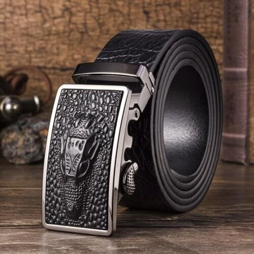 GOURS Men Genuine Leather Belt Black Full-grain Cowskin Waistband High Quality Business Automatic Buckle Strap Crocodile Pattern