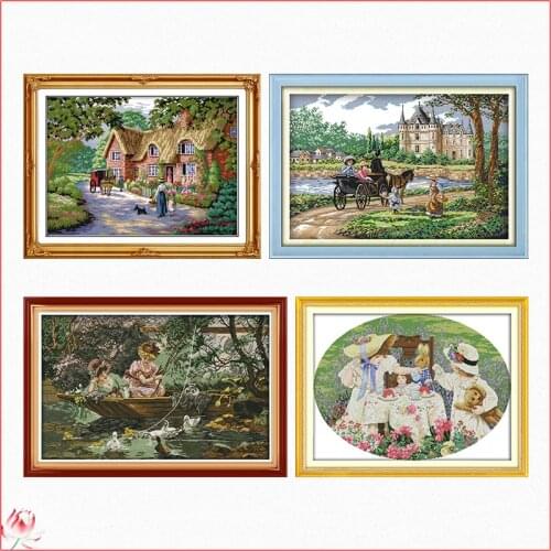 Suburban Scenery Series Cross Stitch Kit DIY Pattern 14CT 11CT Embroidery Set Handmade Needlework Home Decoration Craft Painting