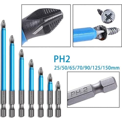 7Pcs Magnetic Anti-Slip Drill Bit PH2 Phillips Bits Set Tools Electric Hex Shank Screwdriver Drill Bit Strong Magnetic Head