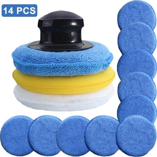 14PCS Car Polishing Kit High-Density Polishing Waxing Sponge Set Microfiber Anti-Scratch Car Polishing Waxing Pad + Crip Handle