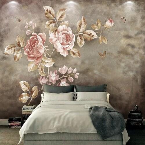 Custom Mural Wallpaper European Style Retro Flowers Photo Wall Painting Self-Adhesive Waterproof Canvas Living Room Wall Sticker