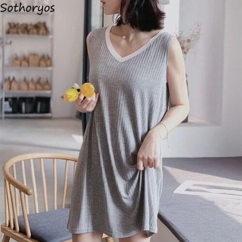 Nightgowns Women Plus Size 3XL Sleeveless Sleeping Dress V-neck Summer Casual Loungewear Sexy Loose Soft Solid Comfort Sleepwear