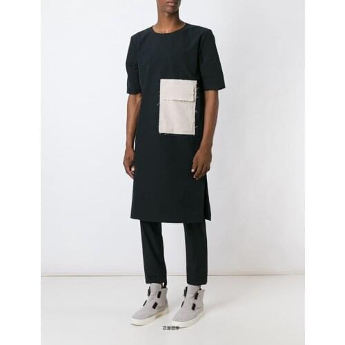 New Men clothing Hair Stylist DJ Original design Medium and long style stitching T-shirt PLUS SIZE singer costumes