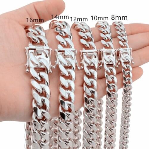 New 8/10/12/14/16/18mm 316L Stainless Steel Silver color Polished Miami Cuban Curb Link Chain Men Women Bracelet 7-11" Bangles