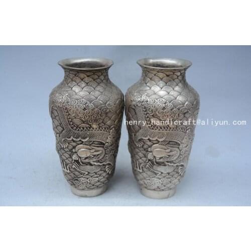 Very rare Qing Dynasty (QianLong1711-1799) silver Dragon vase,A pair,Decoration