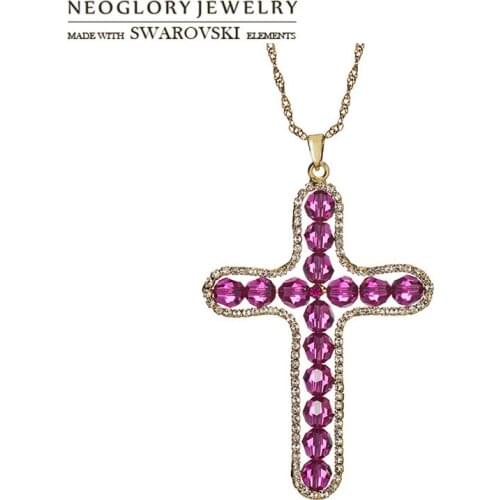 Neoglory Austria Crystal & Auden Rhinestone Pendant Long Necklace Exquisite Cross Design For Trendy Family Christmas Gift