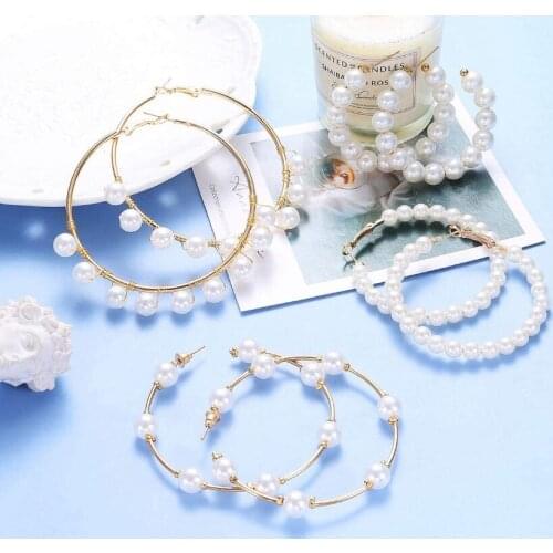 Pearl Hoop Earrings for Women Girls Large Big Circle Pearl Beaded Open Hoop Earrings Fashion Hypoallergenic Jewelry Gifts