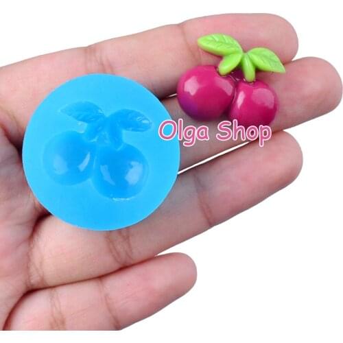 SYL148 21.6mm x 18.8mm Cherry Silicone Mold Fondant Cake Decoration Candy Resin Clay DIY Earrings Necklace Pendant Miniature