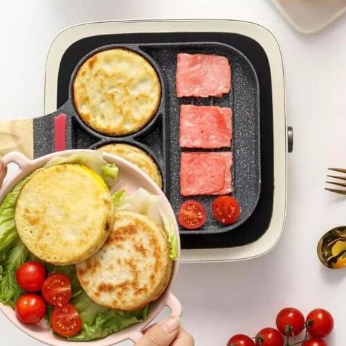2 Hole Fried Egg Burger Pan Non-stick No Oil-smoke Ham Pancake Maker Wooden Handle Suitable For Gas Stove And Induction Cooker