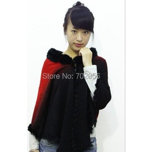Triangle Gradient cool feeling rabbit fur jacquard Cape Poncho vest Cardigan Knitting lady shawl stole wraps Sweater #3619