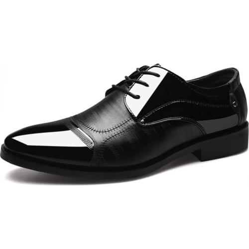 Mazefeng Large Size 38-48 Men Dress Shoes Leather Fashion Lace Up Mens Shoes Black Brown Pointed Toe Wedding Formal Shoes Men