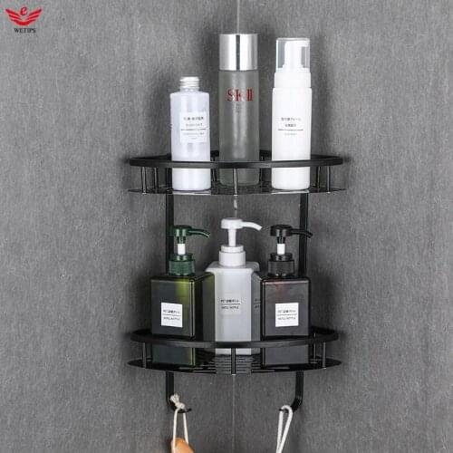 Wetips Aluminum Alloy 2 Tiers Corner Shower Caddy Storage Rack Toilet Shower Organizer Durable Basket Shelf for Kitchen Bathroom