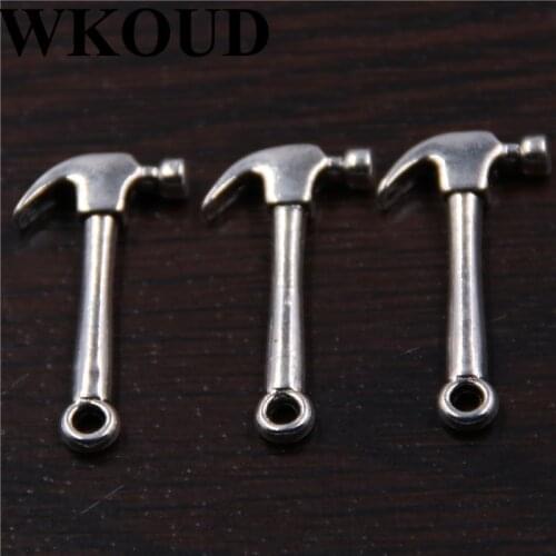 WKOUD 10pcs Silver color Hammers charm Alloy Pendant Necklace Bracelet DIY Metal Jewelry Findings 25*12mm A134