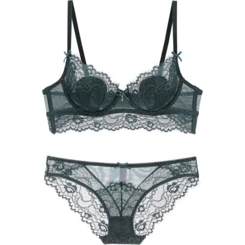 Women Lace Bra and Panties Sets See Though Lace Bra Very Sexy Lingerie Plunge Underwear A B C D E Cup Plus Size