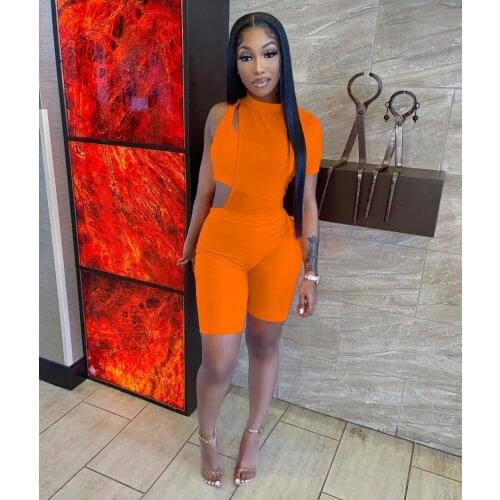 Echoine Sheer Mesh Patchwork Playsuit Crop Top Jumpsuit Two Piece Set Skinny Bodycon Sexy Party Club Outfits Streetwear New