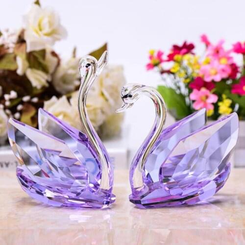 2Pcs Crystal Swans Ornaments Glass Figurines Paperweight Crafts Fengshui Home Decoration Wedding Valentines Day Gifts Souvenir