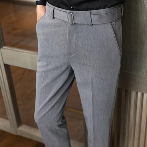 2021 High quality mens Korean style slim Pants fashion solid color social formal wear business casual men Dress Suit trousers