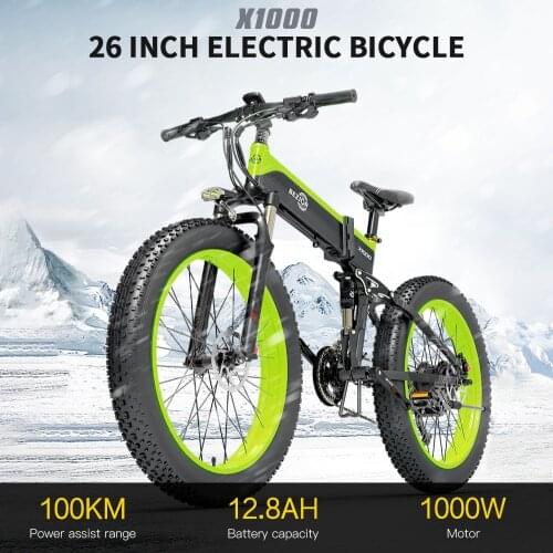 48V Electric Bicycle 3A 1000W 26 Inch Folding E Bikes Power Assist Moped E-Bike 12.8AH Battery 100km Range 40km/h