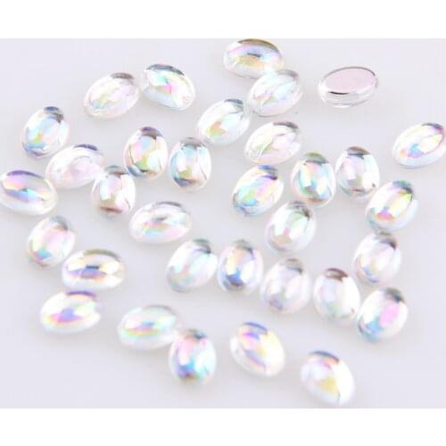4x6mm White AB Nail Rhinestone About 50pcs Acrylic Oval Smooth Nail Rhinestone High Quality Nail Art Decoration