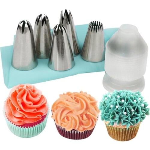 7pcs/set Large 2D /2F/1M/2C/195 Rose Flower Russian Piping Nozzlese Icing Tip with Coupler Silicone Pastry Bag Dessert Decorator