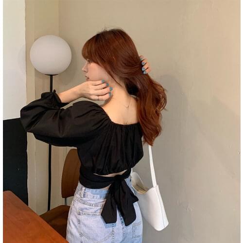 Blouse Women Shirt Fall Back Square Collar Puff Sleeve Long Sleeve Top for Women Blusas Mujer De Moda