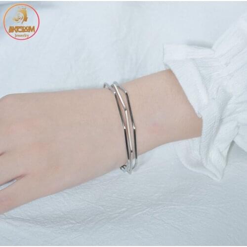Akizoom Geometric Open Bracelet On Hand Stainless Steel Femme Bangle Charm for Women Girl Party Pulseras Mujer Jewelry Gift
