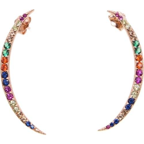 Brand New Fashion Popular Luxury colorful moon stud earring Cubic Zirconia Engagement Wedding Party long Earring