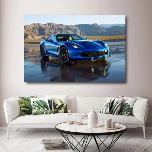 Chevrolets Corvette Z06 C 7 Blue Car Supercar Muscle Cars Wallpaper Posters Canvas Wall Art Prints for Home Room Decor