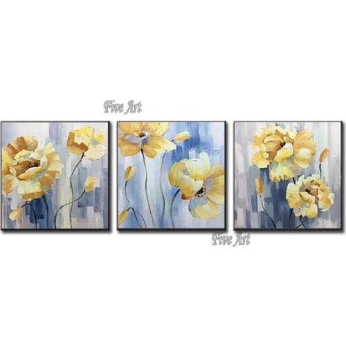 Decorative Item 100% Hand-painted 3PCS Flower Art Light Color Canvas Oil Painting Cheap Unframed Wall Canvas Art Hanging Picture