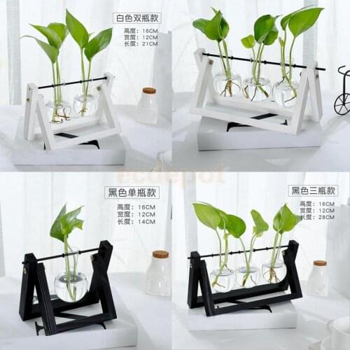 Rustic Wedding Decor Hanging Glass Flower Vase Hydroponic Bottle Container With Wood Tray