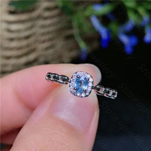 Natural color sapphire ring 925 silver womens ring simple atmosphere and long flowing style