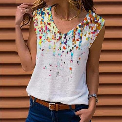 Summer Fashion Floral Printed T-Shirt V-Neck Plus Size Sleeveless Camis Top Casual Loose Ladies Tops Women Crop top tank tops