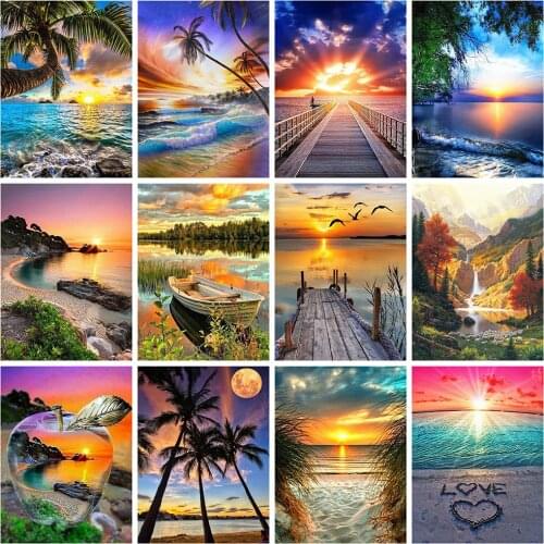 Huacan Diamond Embroidery Sale Landscape Rhinestones Pictures Diamond Painting Full Square Lake Scenery Mosaic Cross Stitch