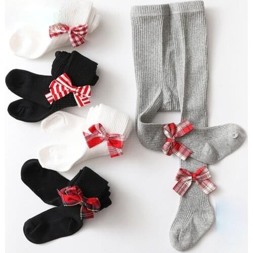 Girls' pantyhose big PP spring autumn Winter wear British foreign style bow thick baby childrens Leggings baby girl stockings