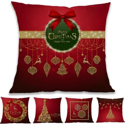 Red BgColor Golden Diamonds Christmas Tree Deer Deco Hanger Throw Pattern Pillow Case Home Sofa Holiday Decorative Cushion Cover