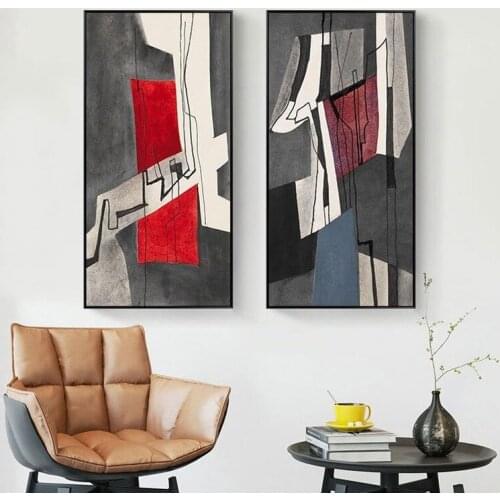 Baixuanliang Red and Gray Tone Nordic Style Abstract Home Decoration Painting Porch Walkway Frameless Printing Hanging Painting