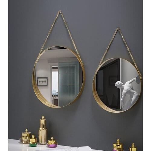 Nordic Style Iron Round Wall-Mounted Mirror Bathroom Dormitory Mirror Washstand Circle Cosmetic Mirror Wall Decoration