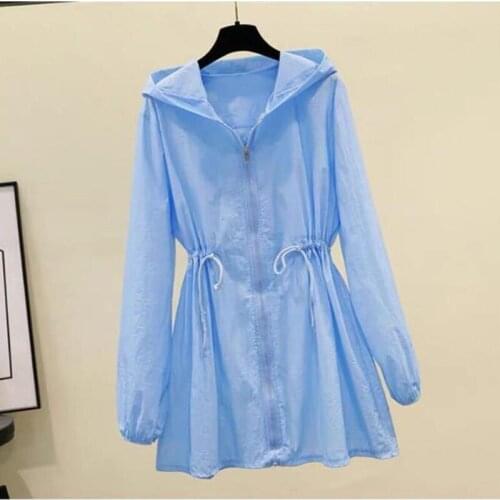 Summer Womens Sun Protection Jacket New Print Hooded Mid Long Coat Korean Thin Air-conditioned Shirt Student Jacket Outerwear