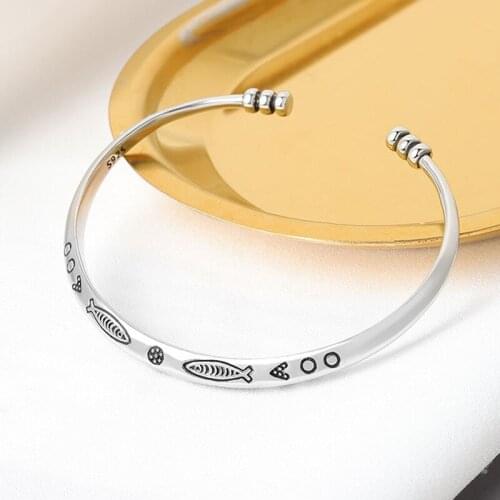 925 Sterling Silver Vintage Fish Charm Bracelet &Bangle For Women Elegant Jewelry sl100