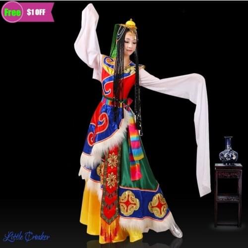 Mongolian Party Clothes Chinese Water Sleeve Folk Dance Costumes Clothing Stage Dancer Outfit Wear Performance Tibetan Dress