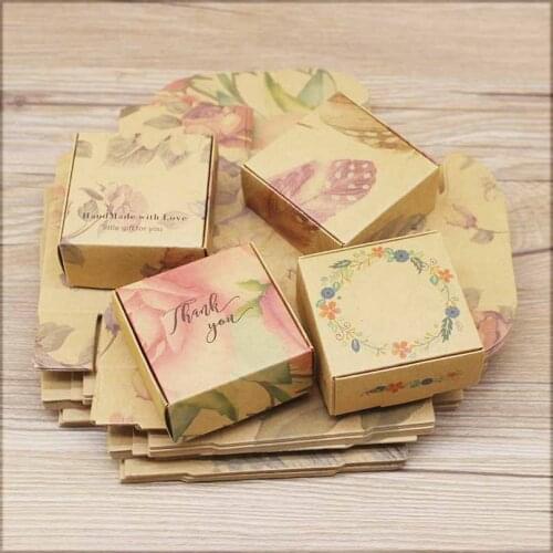ZerongE jewelry10pc DIY THANK YOU gifts packag Vintage kraft flower Gifts box Packaging For Wedding home party suppiles