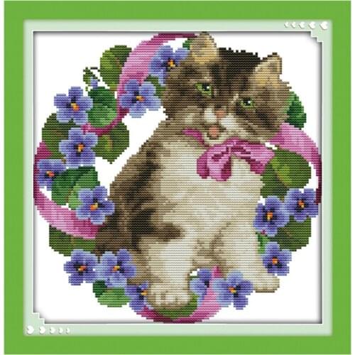 Ribbon kitten (2) cross stitch kit 14ct 11ct pre stamped canvas embroidery DIY handmade needlework