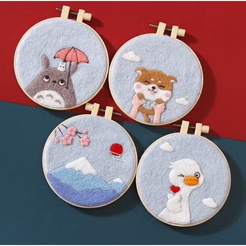 Non-Finish Fashion Women DIY Cute Animal Baby kids Toy Doll Wool Felt Poked Kitting Non-Finished Handcarft Wool Felting Material