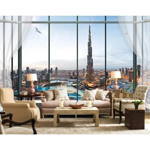 Custom mural photo wallpaper 3d European style 3D windows Burj Khalifa home decor living room Wallpaper for walls in rolls