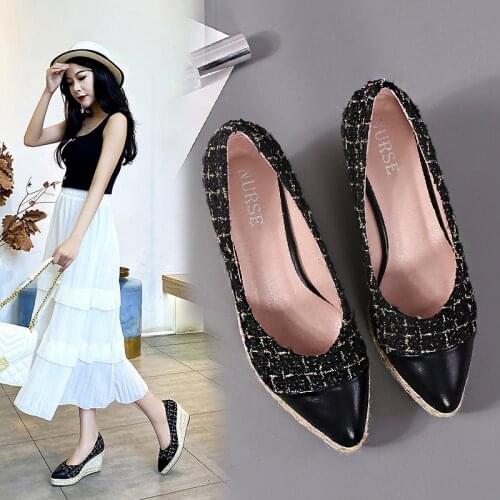 2021 New Wedges High Heels For Womens With Lattice Pointed Hemp Rope Weaving Single Shoes